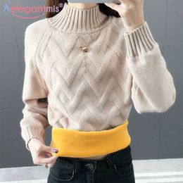 Aelegantmis 7 Color Velvet Argyle Women's Turtleneck Sweater Winter Autumn Soft Thick Warm Korean Style Pullover Female Jersey 210607