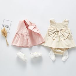 1-3Yrs Baby Girl Clothing Sets Summer born Female Suit Infant Bow Sleeveless Vest Top + Pants Two Piece 210429