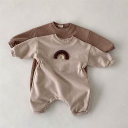 Winter Newborn Baby Boy And Girl Thicken Warm Romper Clothes Plus Cashmere Lining Baby Toddler Long Sleeve Rainbow Jumpsuit 210413