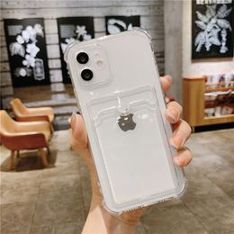 Transparent 8Colors Phone Cases with Card Slot for iPhone 13 12 Mini 11 Pro Max X Xs Xr 6 7 8 6S Plus