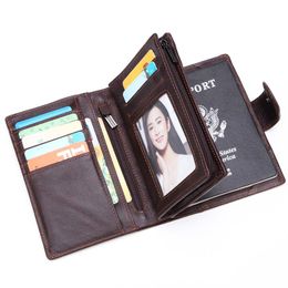 Wallets Men Retro Genuine Leather Purse Passport Handbag Wallet Multi-function Large Capacity Short Paragraph Billetera Mujer