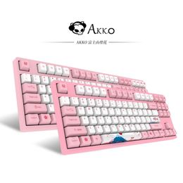 Original AKKO 3087/3098/3108 Tokyo Sakura Wired Mechanical Gaming Keyboard 87/98/108 Keys PBT Computer Gamer Type-C Switch