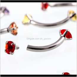 Body Drop Delivery 2021 Stainless Steel Crystal Gem Eyebrow Ring Tragus Rook Earring Piercings Curved Banana Piercing Bijoux Lip Helix Rings