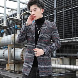 Fashin Men Woollen Trench Coat Jacket Korean Winter Slim Fit Long Men Overcoat Business Casual Windbreaker Steetwear Clothing 210527