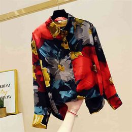 Spring Autumn Women's Shirt Korean Retro Loose Contrast Colour Leopard Chiffon Blouse women Long Sleeve Tops Y600 210507