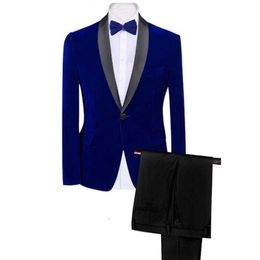 2 piece Velvet Casual Men Suits for Groomsmen with Black Shawl Lapel Wedding Tuxedo Custom Man Fashion Blazer with Black Pants X0909