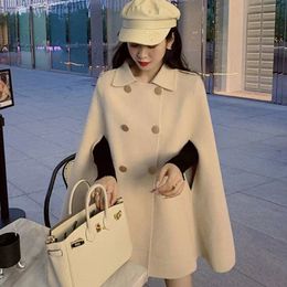 Outono inverno design de moda feminino gola virada para baixo solto plus size casaco poncho de lã manto estilo manto casacos SMLXLXXL