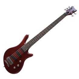 Factory Outlet-5 Strings Matte Red Neck-thru-body Electric Bass Guitar with24 Frets,Rosewood Fretboard