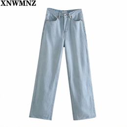 Fashion Women wide leg long Jeans Lady high quality High Waist Denim Pants Trousers pocket seamless hems 210520