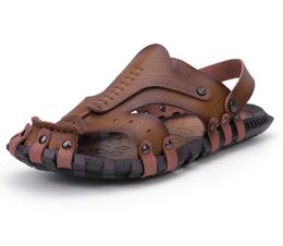 Herren-Sandalen, atmungsaktiv, echtes Leder, Outdoor-Sandale, Luxus-Sommer-Freizeitschuhe, Herren-Hausschuhe