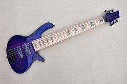 Factory custom 6 Strings Blue and Purple body Electric Bass Guitar with 2 Black Pickups,24 Frets,Black Hardware