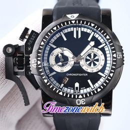 New Chronofighter White Inner Black Dial Quartz Chronograph Mens Watch Left Hand PVD Black Steel Case Rubber Strap Stopwatch Watches Timezonewatch E05B (3)