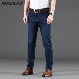 Autumn Winter Blue Jeans Men Casual Loose Warm Fashion Business Brand Stretch Big Size 28-40 210716