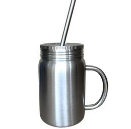 Stainless Steel mug Mason Jar single wall 700ml cup with lid Stainless Steel straw Coffee beer juice mug mason Cans