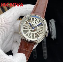 high quality luxury mens watches flywheel skeleton dial automatic Mechanical watch Brown Black Genuine Leather Strap Clock Montre homme Christmas Gift