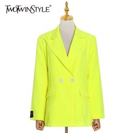 TWOTWINSTYLE Patchwork Button Solid Blazer For Women Notched Long Sleeve Minimalist Blazers Female 2021 Fashion New Clothing X0721