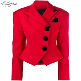 HIGH QUALITY Red Blazer Women Short 202 Female Suit Pocket Decoration Cloth Button Jackets Blazers Coat 210525