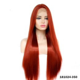 Burgundy Synthetic Lacefrontal Wig Simulation Human Hair Lace Front Wigs 12~26 inches Long Silky Straight perruques de cheveux humains 181024-350