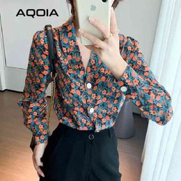 Spring Chic Korean style Long Sleeve Women Blouse Floral Button Up Notched Collar Office Ladies Work Shirt Tunic Tops 210521