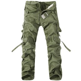 Men Cargo Pants Mens Casual Cotton Trousers Solid Men's Military Pants Overalls Multi Pockets Decoration Plus Size Without Belt 211112