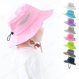 Baby Boys Girls Caps Sun Protection breathable Mesh Swim Hat Solid Colour Children Sunscreen Outdoors Cap Anti-UV Fisherman hats 8 Colours
