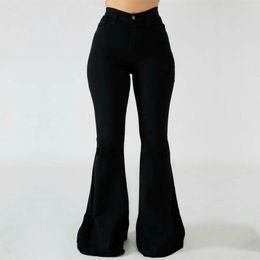 High Waist Loose Comfortable Jeans For Women Plus Size Fashionable Casual Solid Color Slim Tight Flared Pants Trousers