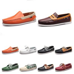 122 Mens casual shoes leather British style black white brown green yellow red fashion outdoor comfortable breathable