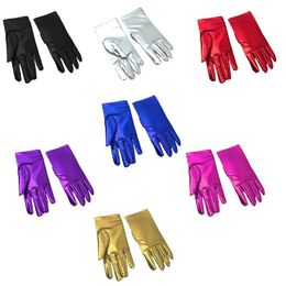 Five Fingers Gloves Women Faux Pantent Leather Spandex Short Shiny Metallic Solid Colour Mittens Stage Performace Cosplay Costume