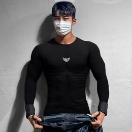 Muscleguys Running T-shirt Compression Tight Long Sleeve Fitness Mens Sports Shirt Jogging Quick Dry Training Tees Gym Clothing 210421