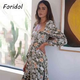 Long Sleeve Vintage Fruit Floral Print Summer Dress Women Casual Maxi Female Elegant Boho Beach Vestidos 210427