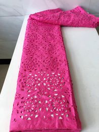 5Yards/Lot Beautiful fuchsia african cotton fabric with beads decoration flower swiss voile lace for dressing QC1-1