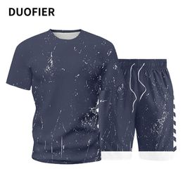 Men's Clothing Summer T-shirt Sports Sets Quick-Drying Man Sportswear Breathable Shorts Fashion Casual Suit Fitness 5XL 210603