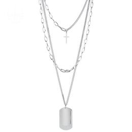 Fashion Hip Hop Multilayer Necklace Metal Cross Pendant Silver Colour Chain Necklaces for Women Men Unisex Jewellery
