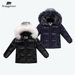 Black Winter Jacket Parka For Boys Coat 90% Down Girls Jackets Children's Clothing Snow Wear Kids Outerwear Boy Clothes 211203