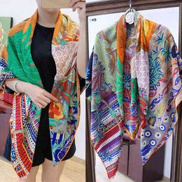 Pure Silk Cashmere Square Scarf Scarves for ladies shawl Sun Printed Pashimina Luxury Brand Design Handrolled Hem