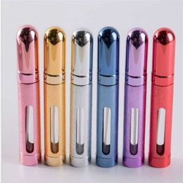 Portable Mini Spray Bottle Home bullet perfume travel bottles Anticulate window type Aluminium Atomizer Refillable Empty Cosmetic Container 6 Colours 12ml WMQ780