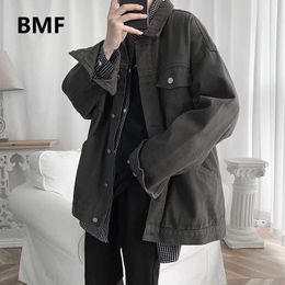 Men Clothing Fashion Harajuku Lapel Workwear Jacket Korean Style Loose Coat Kpop Clothes Autumn Ulzzang Oversized Tops Male 211013