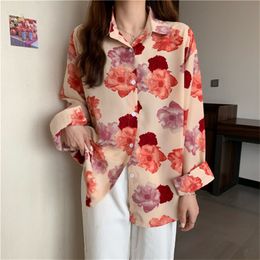 Spring Stylish Printed Florals Chic Women Loose Streetwear Elegance Shirts All Match Casual Gentle Tops 210421