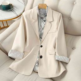 Spring Autumn Splicing Stripe Suit Coat Office Ladies Single Breasted Loose Blazer Jacket blazers women fashion Outwear 210430
