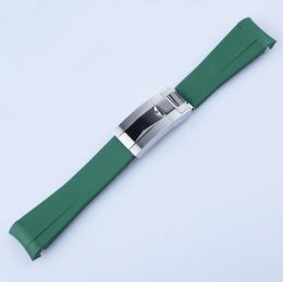 Soft Rubber Mens Watches Band with Silver Stainess Steel Clasp for Orange Blue/green/red Black Size 20mm