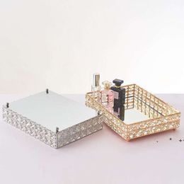 new 1pcs Square Crystal Tray Cosmetics Storage Pallet Snacks Plate Fruit Container Home Wedding Decoration EWA5354