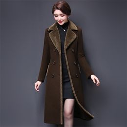 M-5XL Women Wool Blends Coat Winter Fashion Mother Thicken Cashmere Collar Long Jacket Warm Slim Tops Outerwear Female 211130