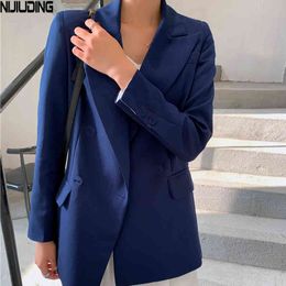 Women Korea Elegant Loose OL Style Blazers Jackets Spring Long Sleeve Double-breasted Suits Colthing Mujer Outwear 210514