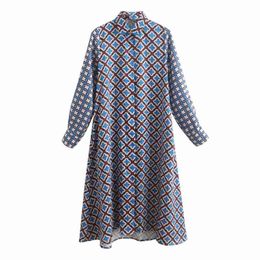 Women Summer Vintage Print Dress Long Sleeve Turn-down Collar Buttons Dresses Female Elegant Straight Shirts Dress vestidos 210409