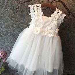 Fashion-Girls Dress Flower Kids Clothing Summer Fashion Sleeveless Vest Lace Tutu Princess Party Dress