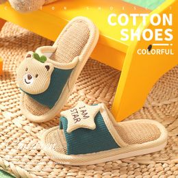 2022 spring and autumn new slippers female home indoor cartoon parent-child fish mouth flax slippers summer new