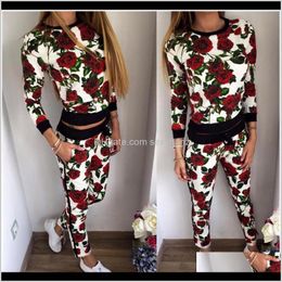 Tracksuits Womens Clothing Apparel Drop Delivery 2021 Sweatshirt Floral Printed Two Piece Set Tracksuit Hoodies Jogging Suit For Women S-Xl X