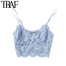 TRAF Women Sexy Fashion Lace Bralette Cropped Tank Top Vintage Backless Adjustable Thin Strap Female Camis Chic Tops 210415