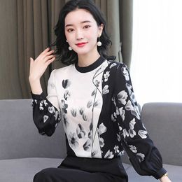 Korean Chiffon Blouse Print Shirts Long Sleeve Blouse Casual Woman Floral Shirt Ladies Tops Plus Size XXXL 210604
