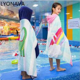 Baby Bath Towel Beach Children Hooded Cotton Cloak Kids Unicorn Shark Dinosaur Pattern Cartoon Towel for Boys Girls 210901